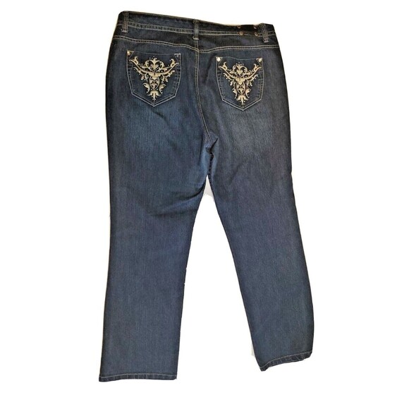 Women's Jeans Sz 16 High Waist Embroider Pockets Dark Wash Denim Straight Leg - Picture 2 of 12